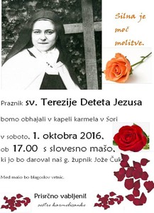 vabilo, sv. Terezija Deteta Jezusa