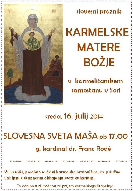 vabilo, Karmelska mati Božja 2014