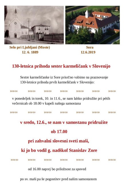 130-letnica prihoda karmeličank v Slovenijo